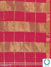  Kota Doria Cotton Zari Stripes Checks saree with Unstitched Blouse piece - Saree Length Size:5.5m Blouse Length Size:0.8m, Pink, Saree And blouse Fabric: Cotton Blend, Striped , Pack of :1